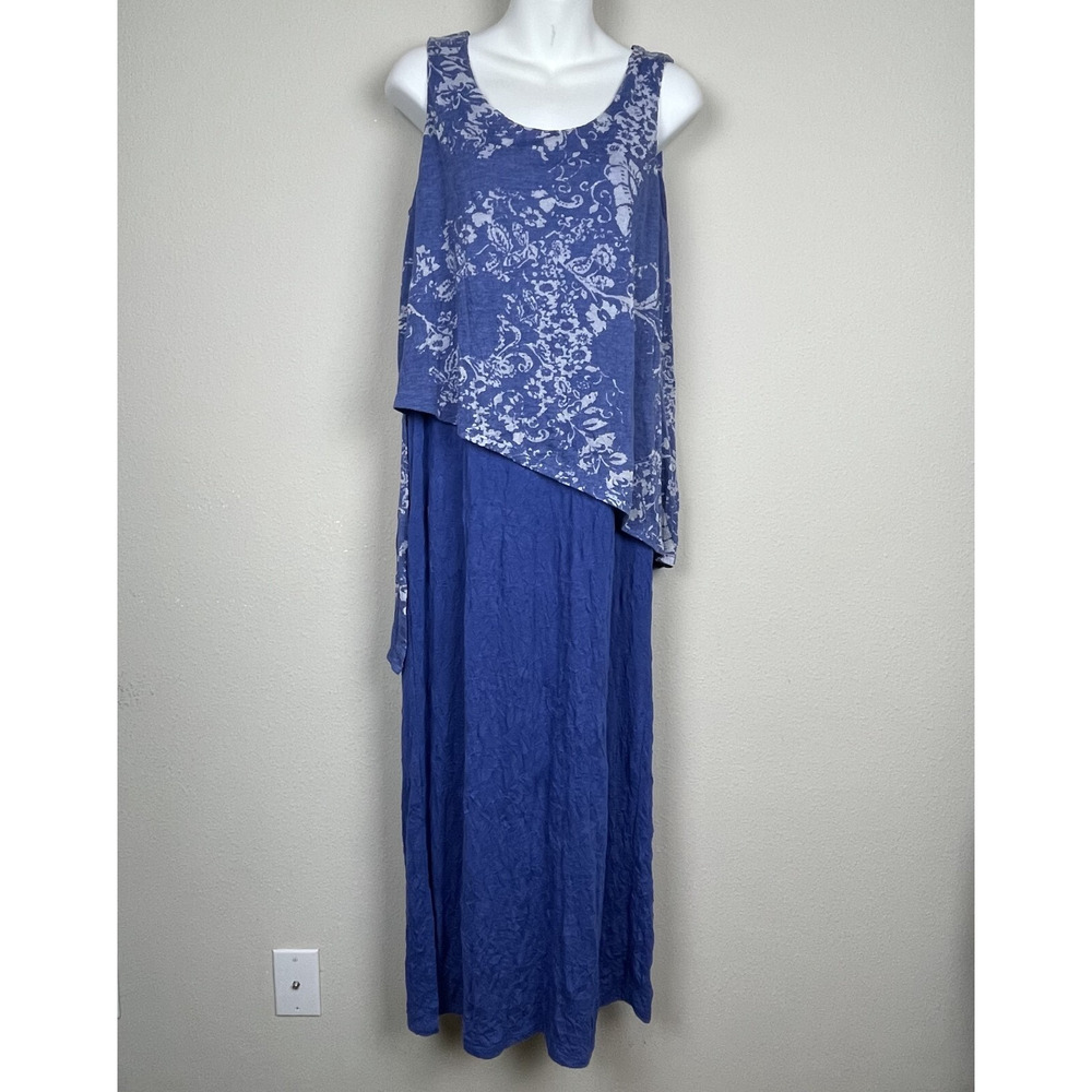 Habitat‎ Women’s Maxi Dress Blue White Cottagecore Side Slit Size Small